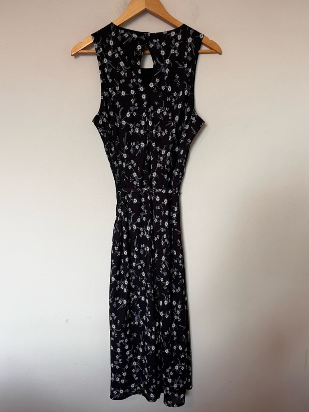 Frank & Oak Black Floral Midi Dress Tie Waist L Sheer Overlay Dark Romantic - Picture 10 of 13